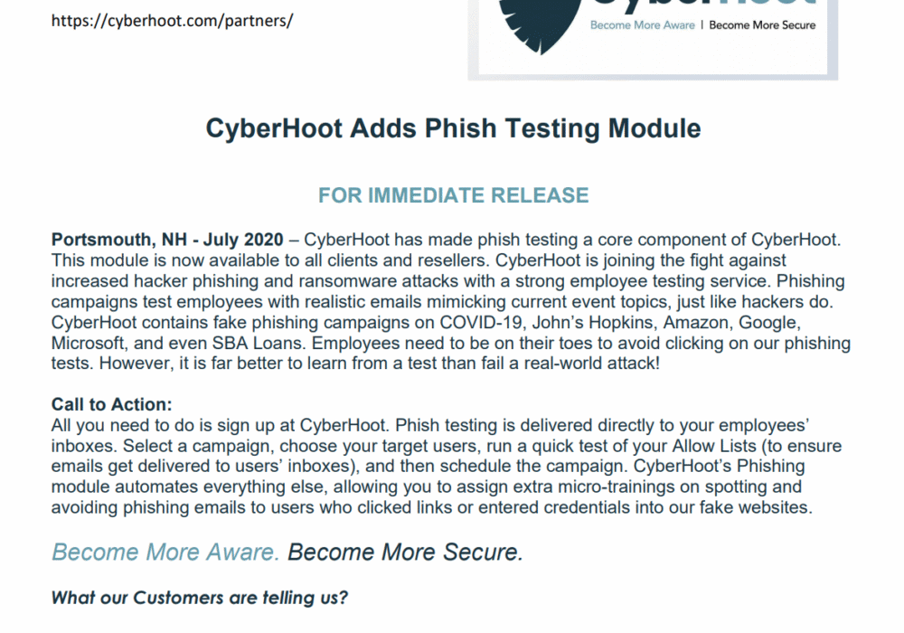 CyberHoot July 2020 Press Release