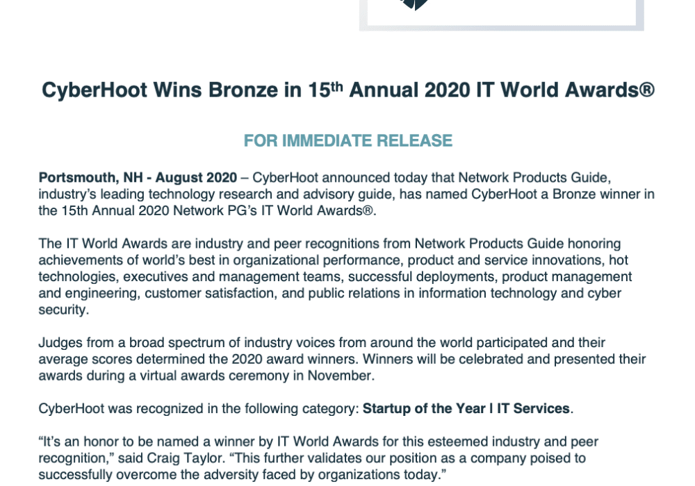 CyberHoot August 2020 Press Release