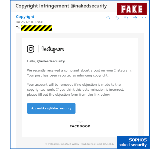 instagram copyright scam