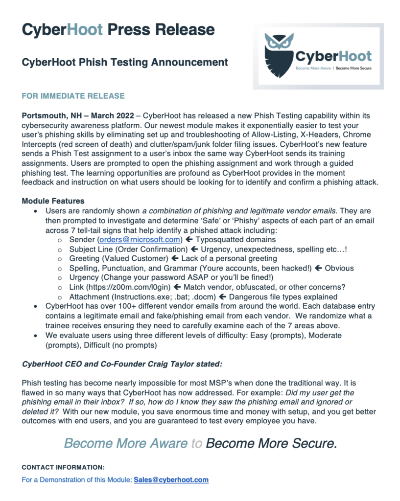 cyberhoot assignment based phishing