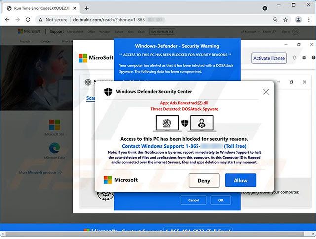 Fake Windows Defender Attack Pop-up