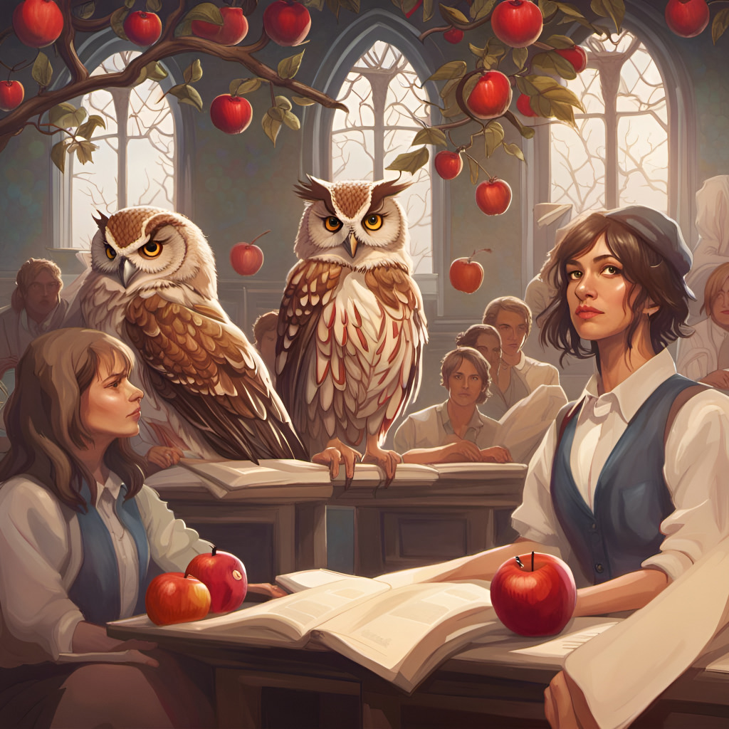 Owls in the Classroom dispensing knowledge to students