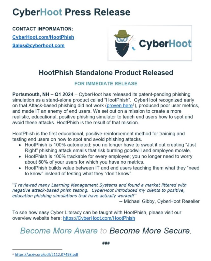 HootPhish Press Release